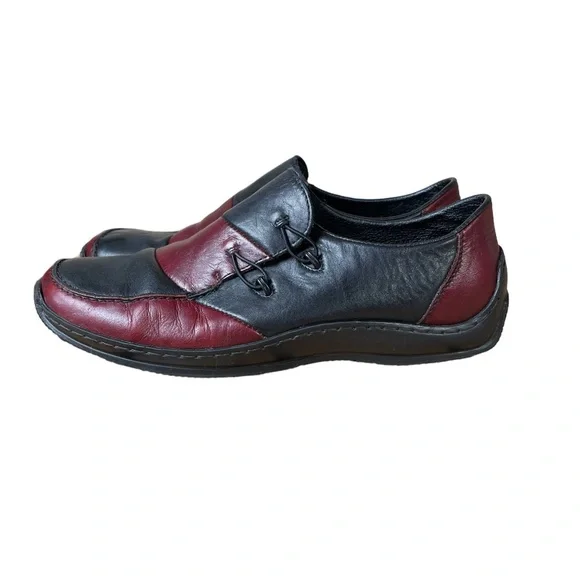 Rieker Celia Slip on Loafer Shoe Black/Red Leather Women’s Size 41 (10.5) - Picture 3 of 10